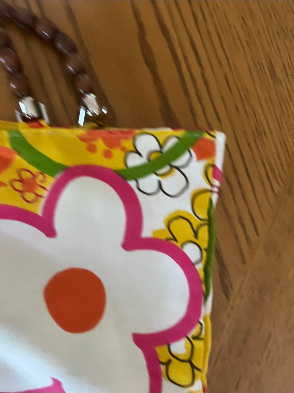 Colorful Floral Canvas Tote Bag with Beaded Handles - Picture 6 of 6